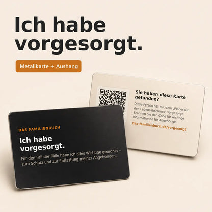 Notfallkarte Ich habe vorgesorgt aus Metall