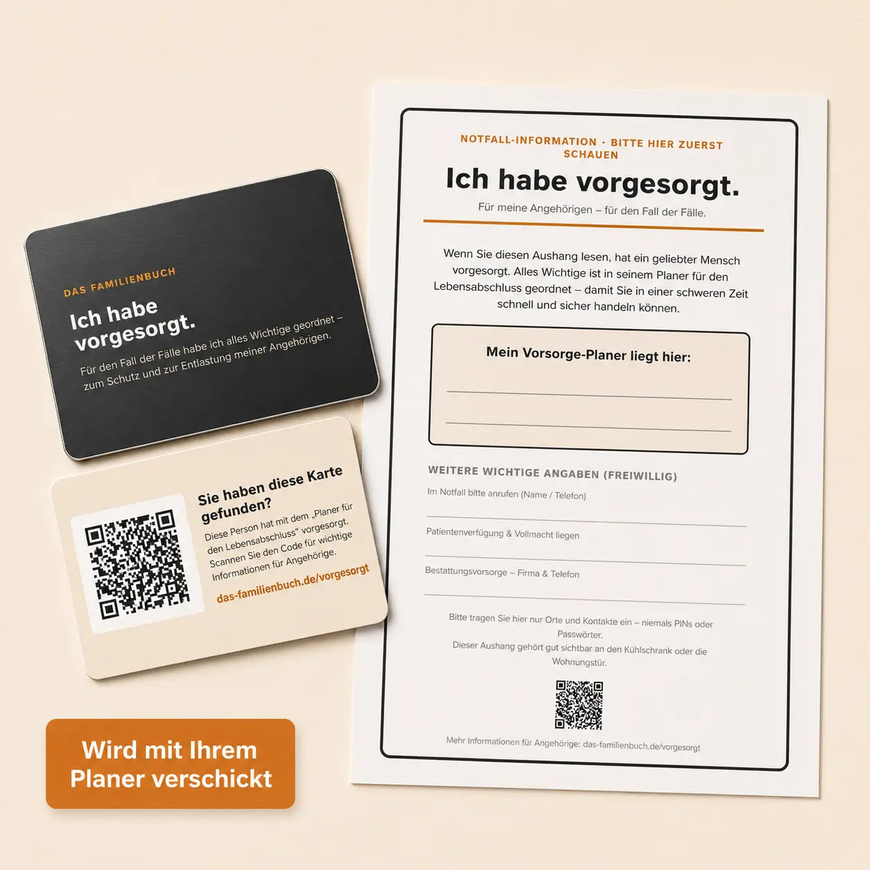 Notfallkarte „Ich habe vorgesorgt" aus Metall – Vorsorge, die gefunden wird